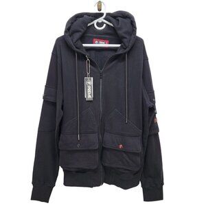 Preme Black  With Multiple Utility Pockets Full-Zip Hoodie Size L